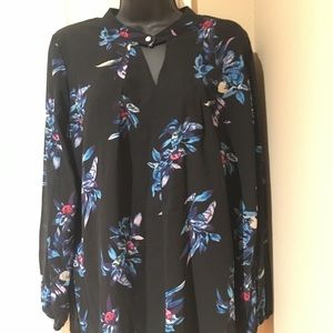 Black floral long sleeve dress blouse. NWOT
